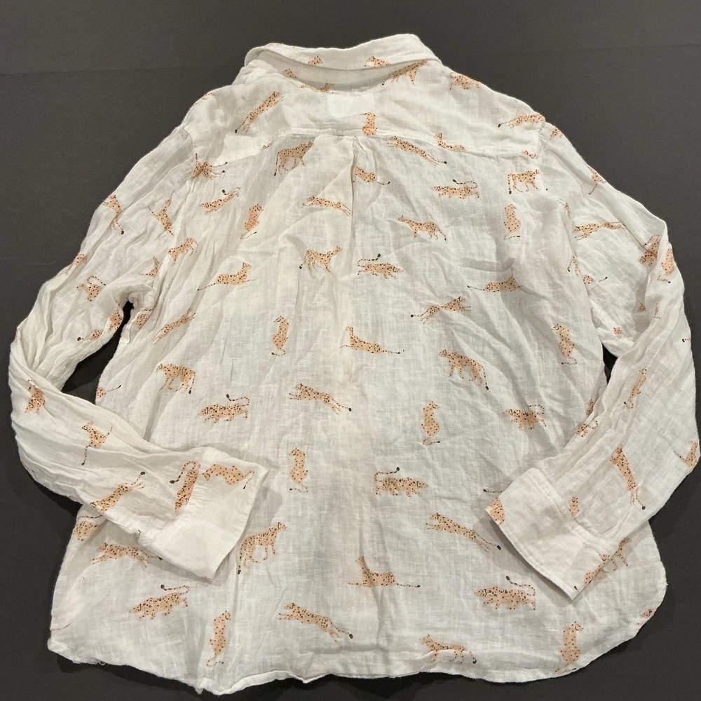 Rails White Linen Button Down Shirt Cheetah Print Size Medium Lightweight Blouse - Picture 2 of 7